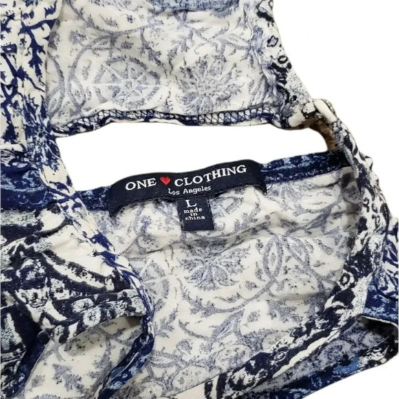One Clothing Blue Boho Print Halter High Low Dress L - Picture 5 of 5